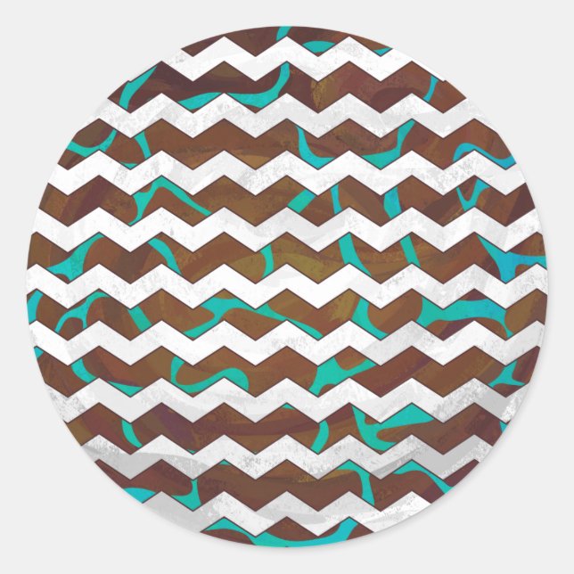 Giraffe Brown and Teal Print Classic Round Sticker (Front)