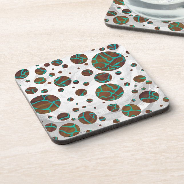 Giraffe Brown and Teal Print Coaster (Left Side)