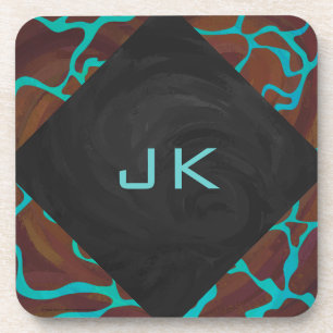 Giraffe Brown and Teal Print Coaster