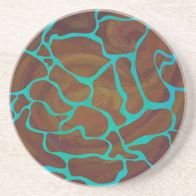 Giraffe Brown and Teal Print Coaster (Front)
