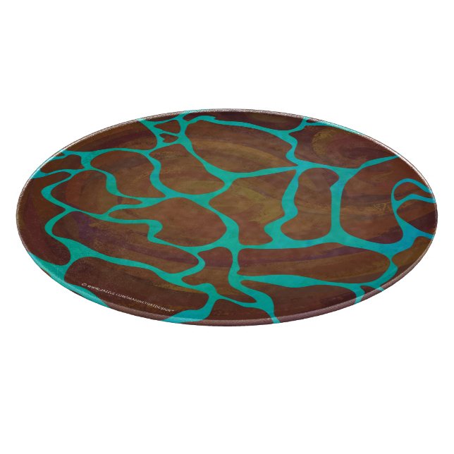 Giraffe Brown and Teal Print Cutting Board (Corner)