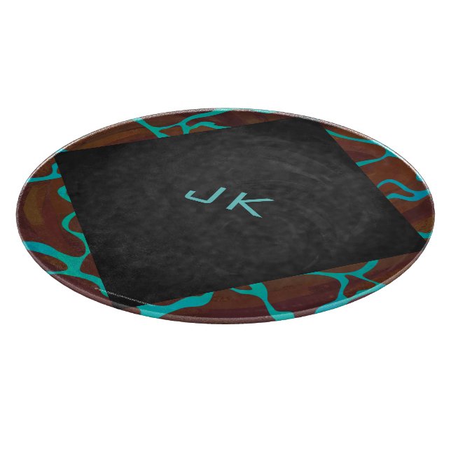 Giraffe Brown and Teal Print Cutting Board (Corner)