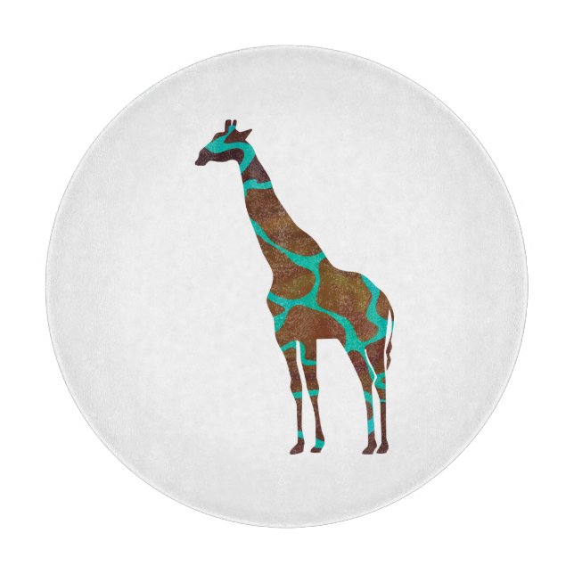 Giraffe Brown and Teal Print Cutting Board (Front)