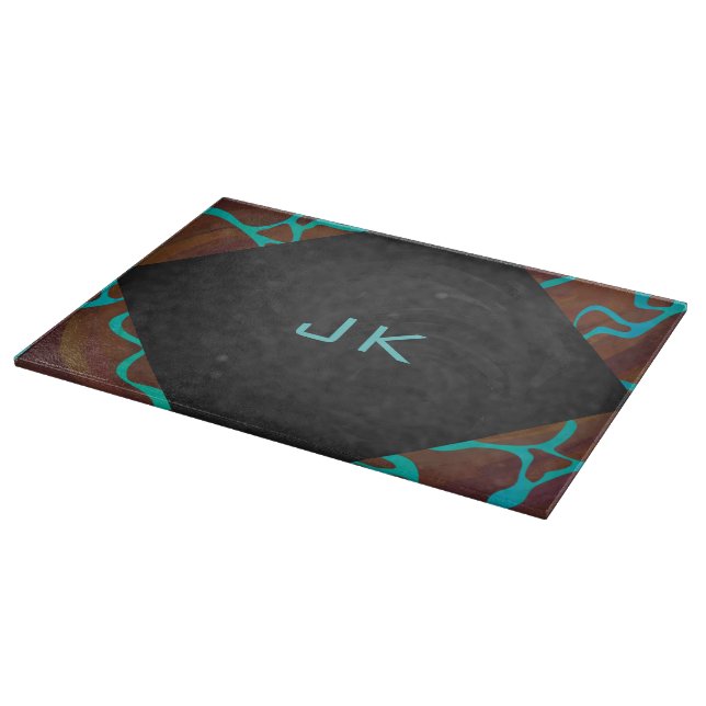 Giraffe Brown and Teal Print Cutting Board (Corner)