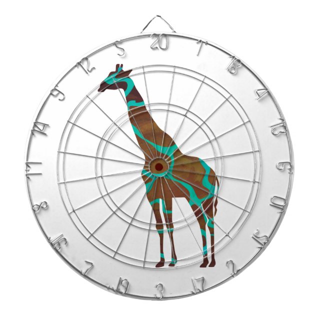 Giraffe Brown and Teal Print Dartboard (Front)