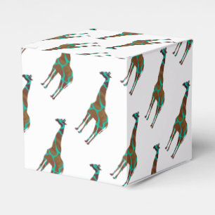 Giraffe Brown and Teal Print Favour Box