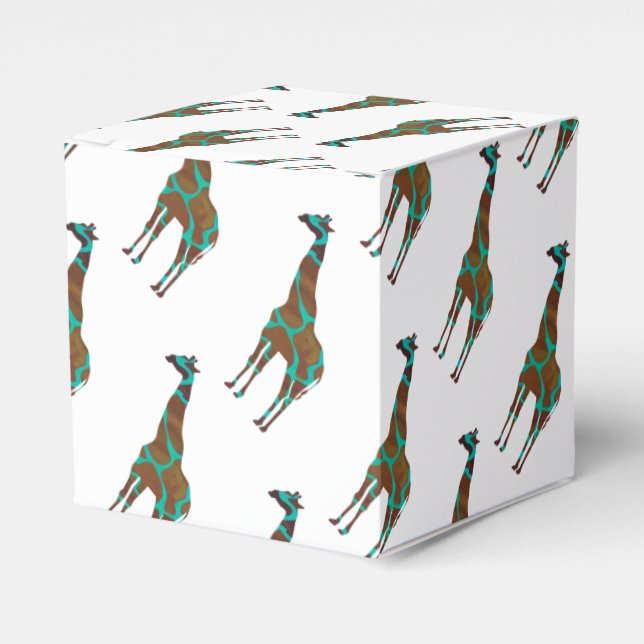 Giraffe Brown and Teal Print Favour Box (Front Side)