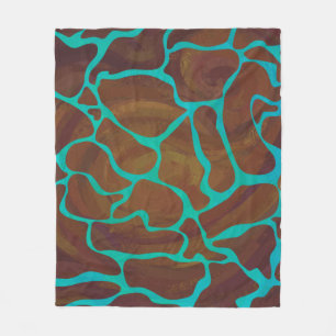 Giraffe Brown and Teal Print Fleece Blanket