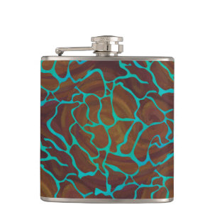 Giraffe Brown and Teal Print Hip Flask