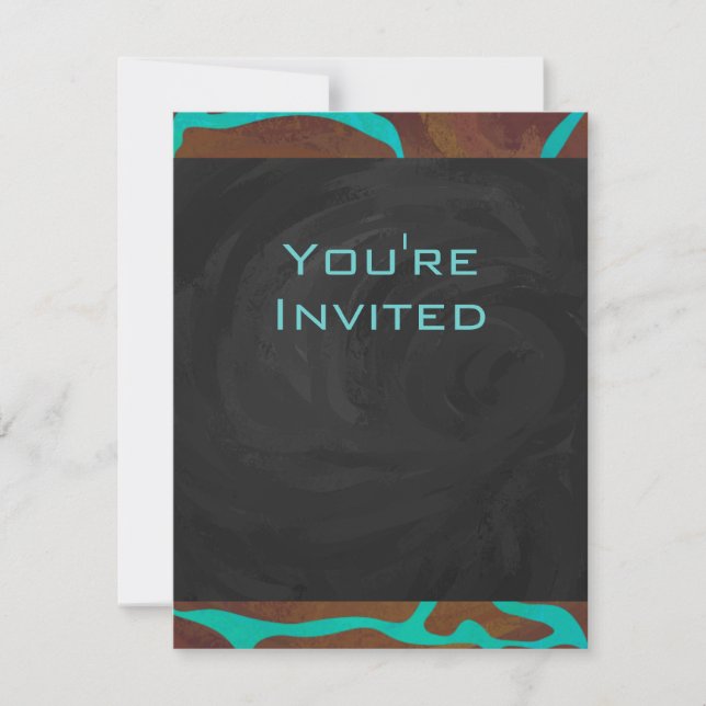 Giraffe Brown and Teal Print Invitation (Front)