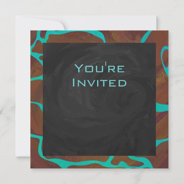 Giraffe Brown and Teal Print Invitation (Front)
