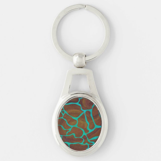 Giraffe Brown and Teal Print Key Ring (Front)