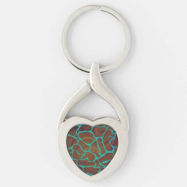 Giraffe Brown and Teal Print Key Ring (Front)