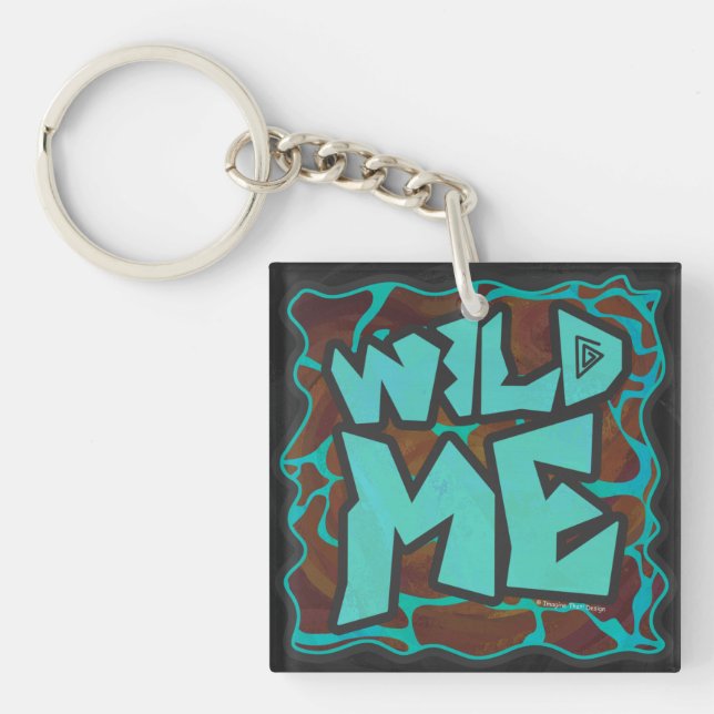 Giraffe Brown and Teal Print Key Ring (Front)