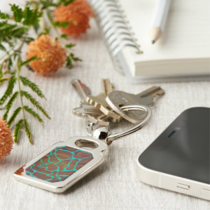 Giraffe Brown and Teal Print Key Ring