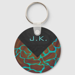 Giraffe Brown and Teal Print Key Ring