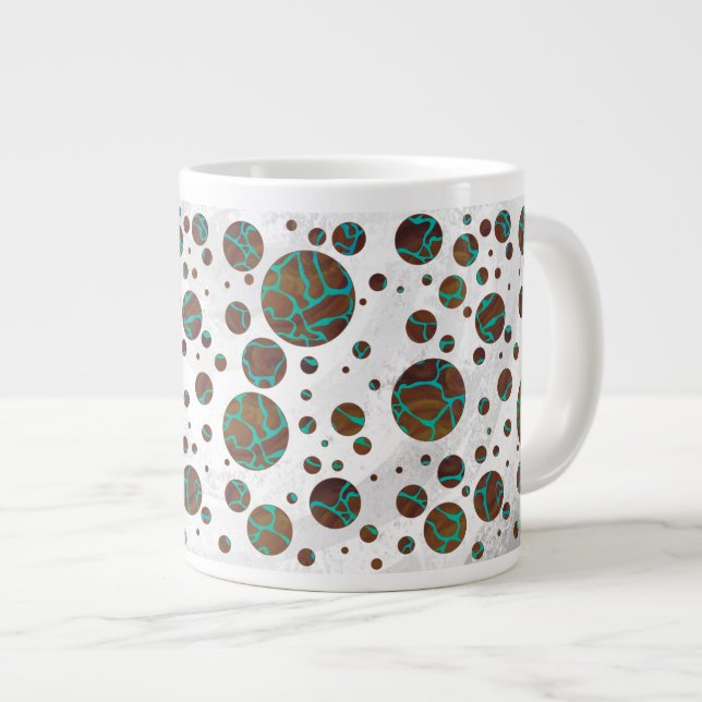 Giraffe Brown and Teal Print Large Coffee Mug (Front Right)