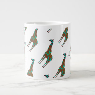 Giraffe Brown and Teal Print Large Coffee Mug