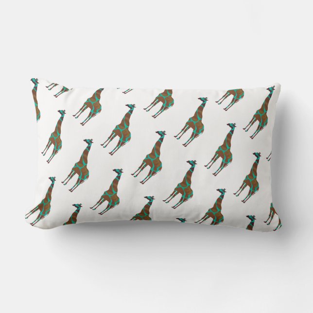 Giraffe Brown and Teal Print Lumbar Cushion (Front)