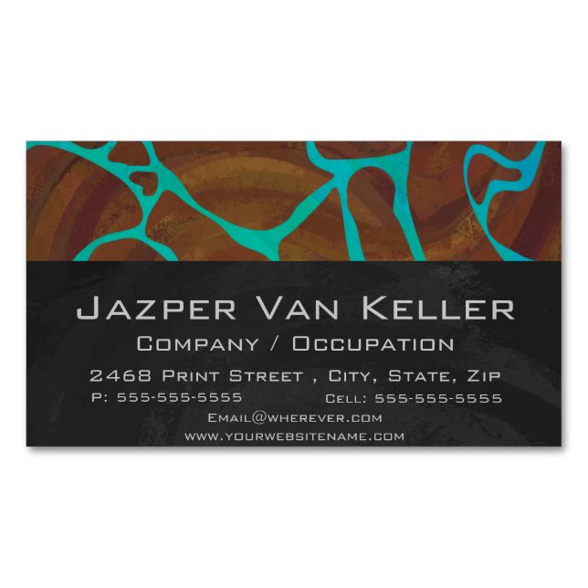 Giraffe Brown and Teal Print Magnetic Business Card (Front)