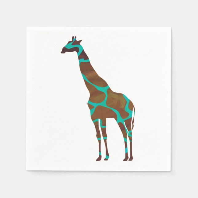 Giraffe Brown and Teal Print Napkin (Front)