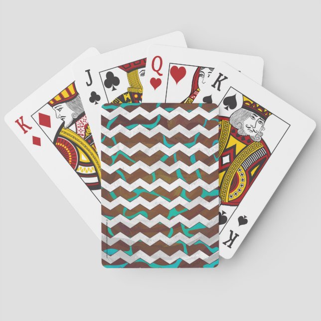 Giraffe Brown and Teal Print Playing Cards (Back)