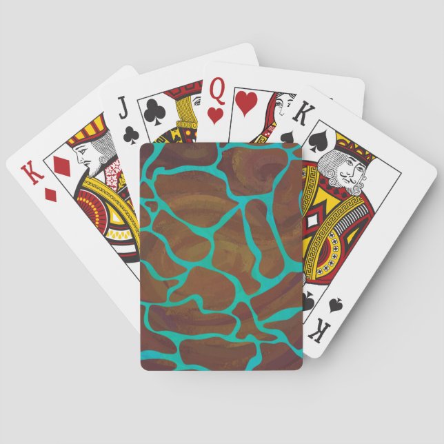 Giraffe Brown and Teal Print Playing Cards (Back)