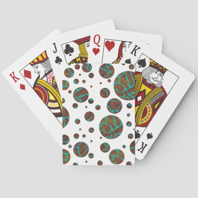 Giraffe Brown and Teal Print Playing Cards (Back)