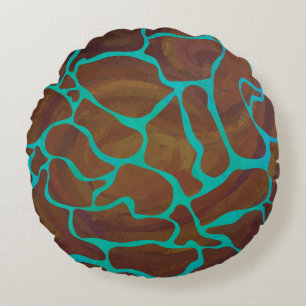 Giraffe Brown and Teal Print Round Cushion