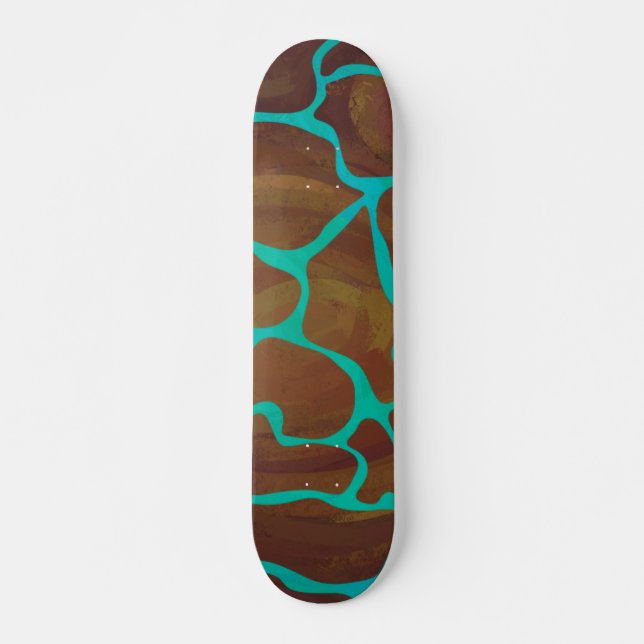Giraffe Brown and Teal Print Skateboard (Front)