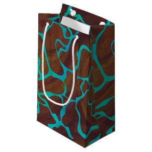 Giraffe Brown and Teal Print Small Gift Bag