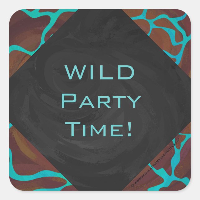 Giraffe Brown and Teal Print Square Sticker (Front)