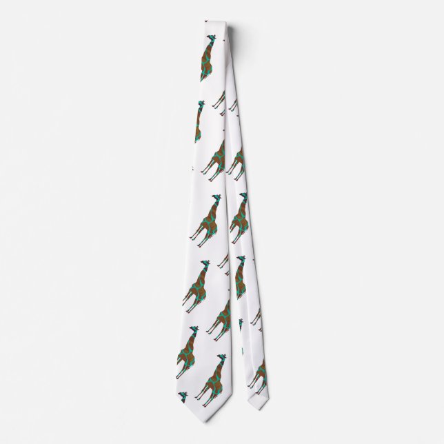 Giraffe Brown and Teal Print Tie (Front)