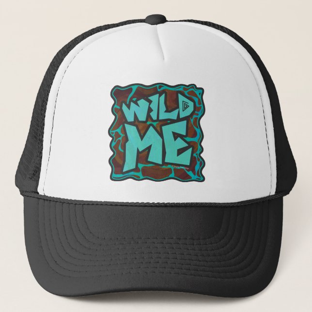Giraffe Brown and Teal Print Trucker Hat (Front)