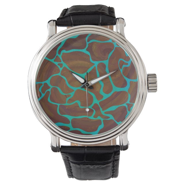 Giraffe Brown and Teal Print Watch (Front)