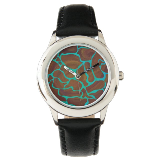 Giraffe Brown and Teal Print Watch (Front)