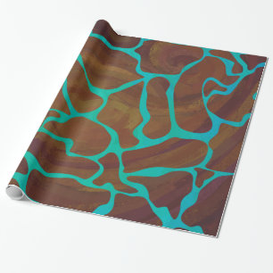 Giraffe Brown and Teal Print Wrapping Paper