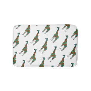 Giraffe Brown and Teal Silhouette Bath Mat