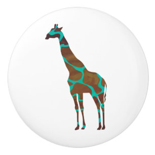 Giraffe Brown and Teal Silhouette Ceramic Knob