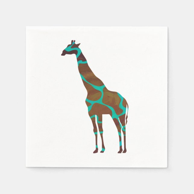 Giraffe Brown and Teal Silhouette Napkin (Front)