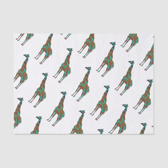 Giraffe Brown and Teal Silhouette Tissue Paper (Front)