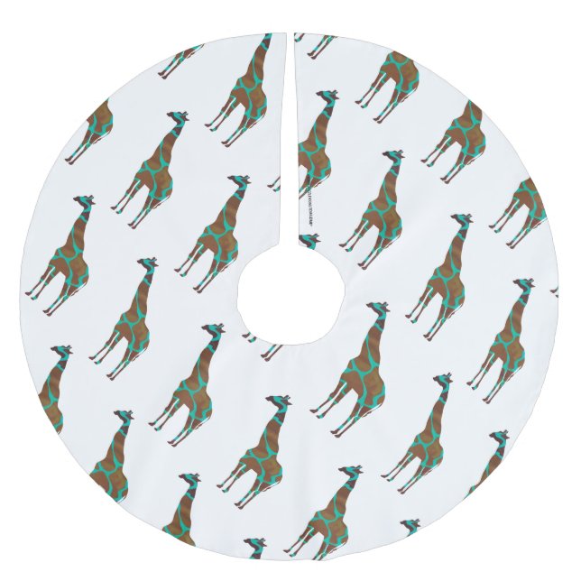 Giraffe Brown and Teal Siloette Brushed Polyester Tree Skirt (Front)