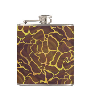 Giraffe Brown and Yellow Print Hip Flask