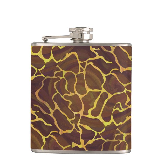 Giraffe Brown and Yellow Print Hip Flask (Front)