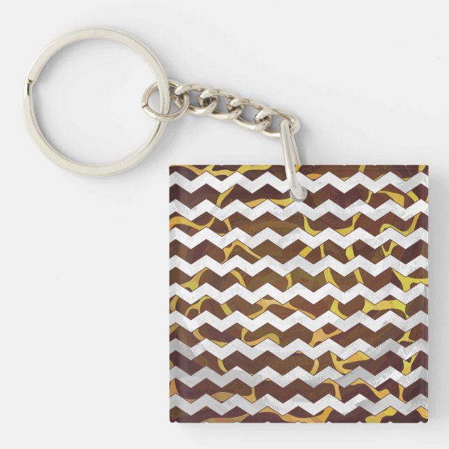 Giraffe Brown and Yellow Print Key Ring (Front)