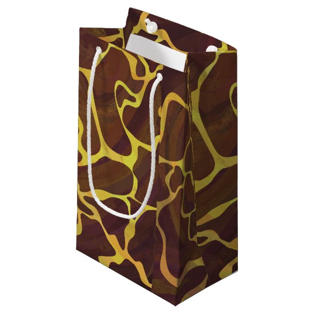 Giraffe Brown and Yellow Print Small Gift Bag (Front Angled)