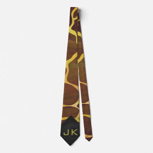 Giraffe Brown and Yellow Print Tie (Front)