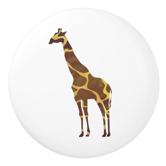 Giraffe Brown and Yellow Silhouette Ceramic Knob (Front)
