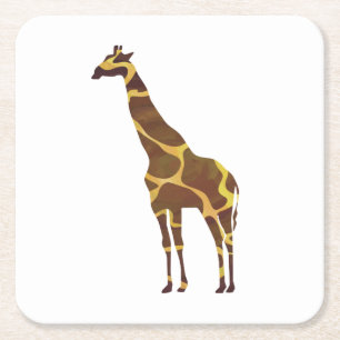 Giraffe Brown and Yellow Silhouette Square Paper Coaster