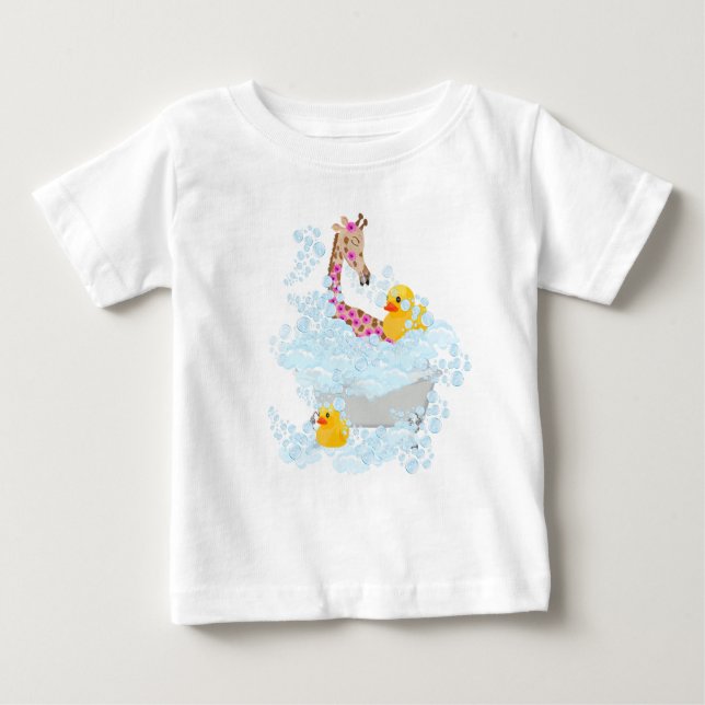 Giraffe, bubble bath and rubber duckies baby T-Shirt (Front)